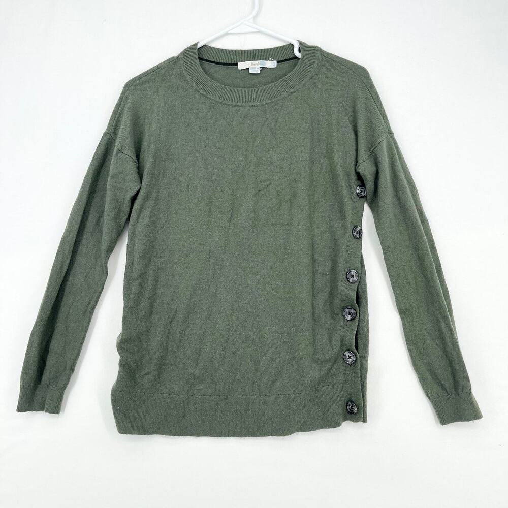 BODEN Sweater Women Size XS Green Side Button Long Sleeve Crewneck Tight Knit